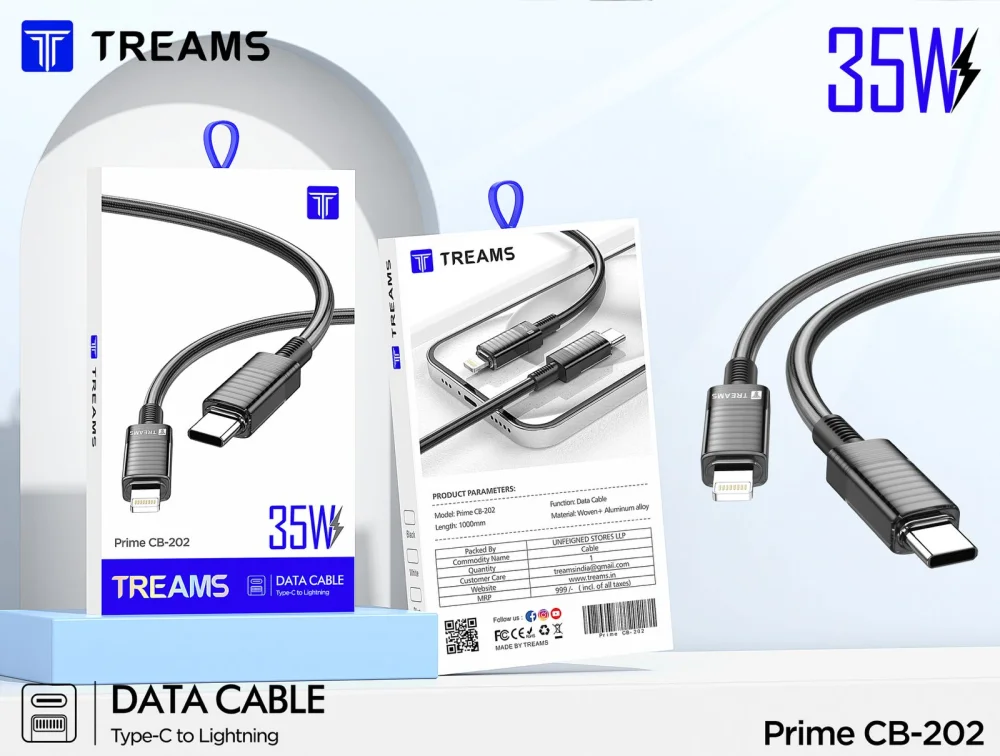 Treams PRIME CB - 202 - 35W - TC TO IOS Type-C to Lightning Data Cable